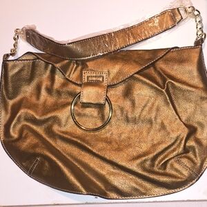 Big Ring Gold Leather Women's Bag